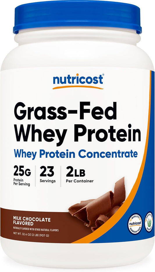 2LB Chocolate Grass-Fed Whey Protein Concentrate by Nutricost - Undenatured, Non-GMO, Gluten Free, Natural Flavors