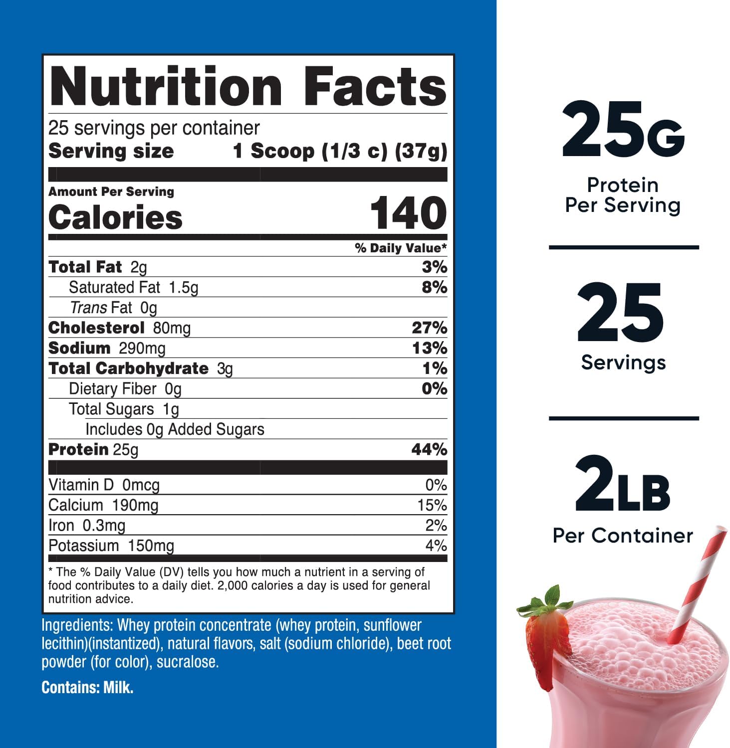 2LB Gluten-Free Non-GMO Strawberry Milkshake Whey Protein Concentrate by Nutricost