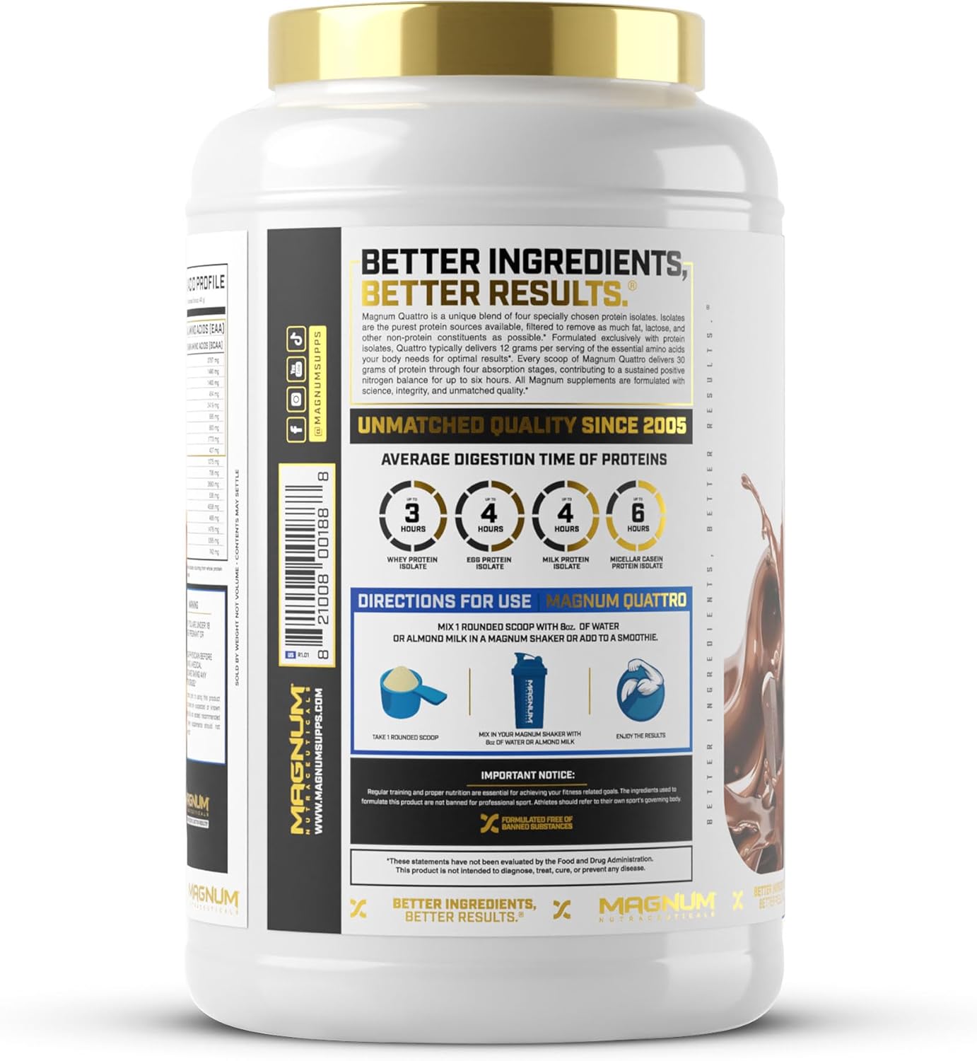 2lb Magnum Nutraceuticals Quattro Chocolate Love Whey Protein Powder - Premium Isolate Blend for Muscle Growth & Recovery