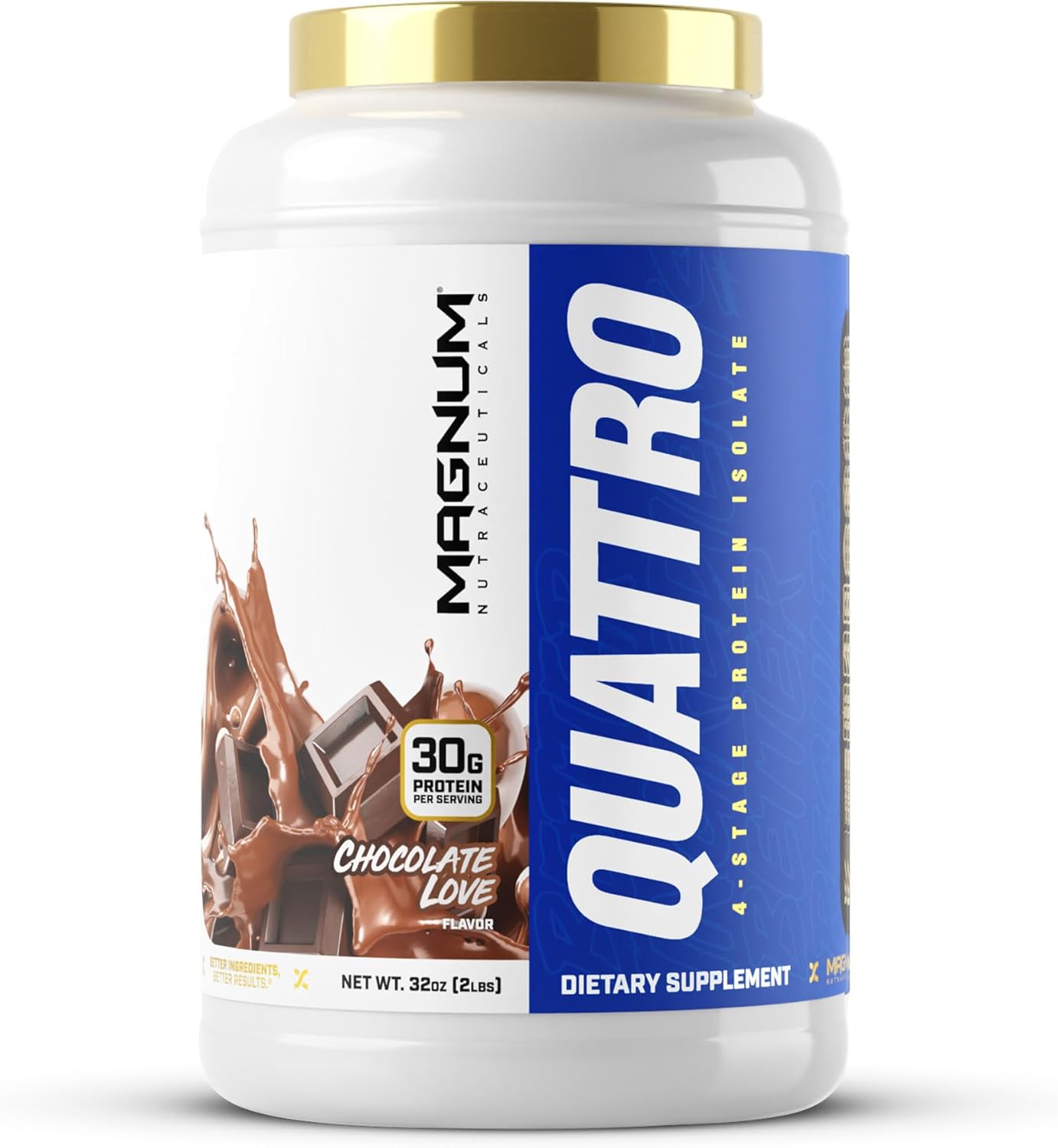 2lb Magnum Nutraceuticals Quattro Chocolate Love Whey Protein Powder - Premium Isolate Blend for Muscle Growth & Recovery
