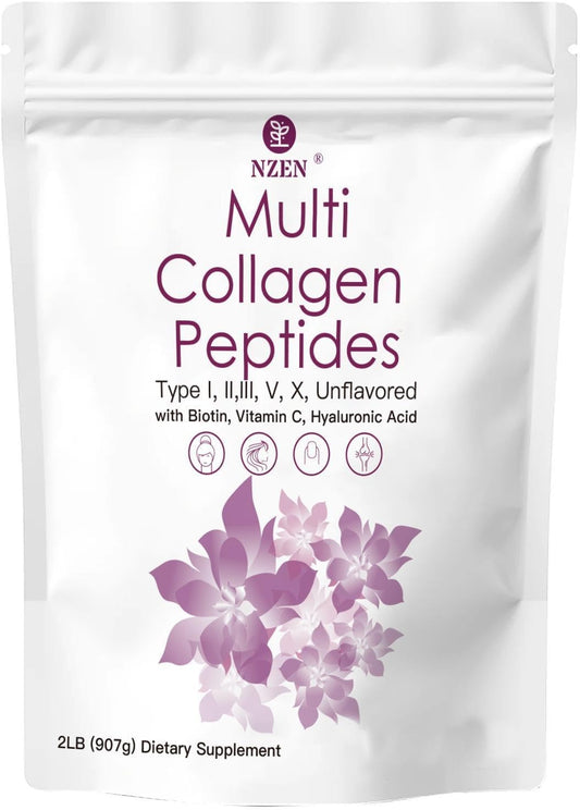 2lb Montue Multi Collagen Protein Powder with Biotin, Hyaluronic Acid, Vitamin C - Unflavored Peptides - Keto & Paleo Friendly, Non-GMO - Type I, II, III, V, X - Easy Dissolve