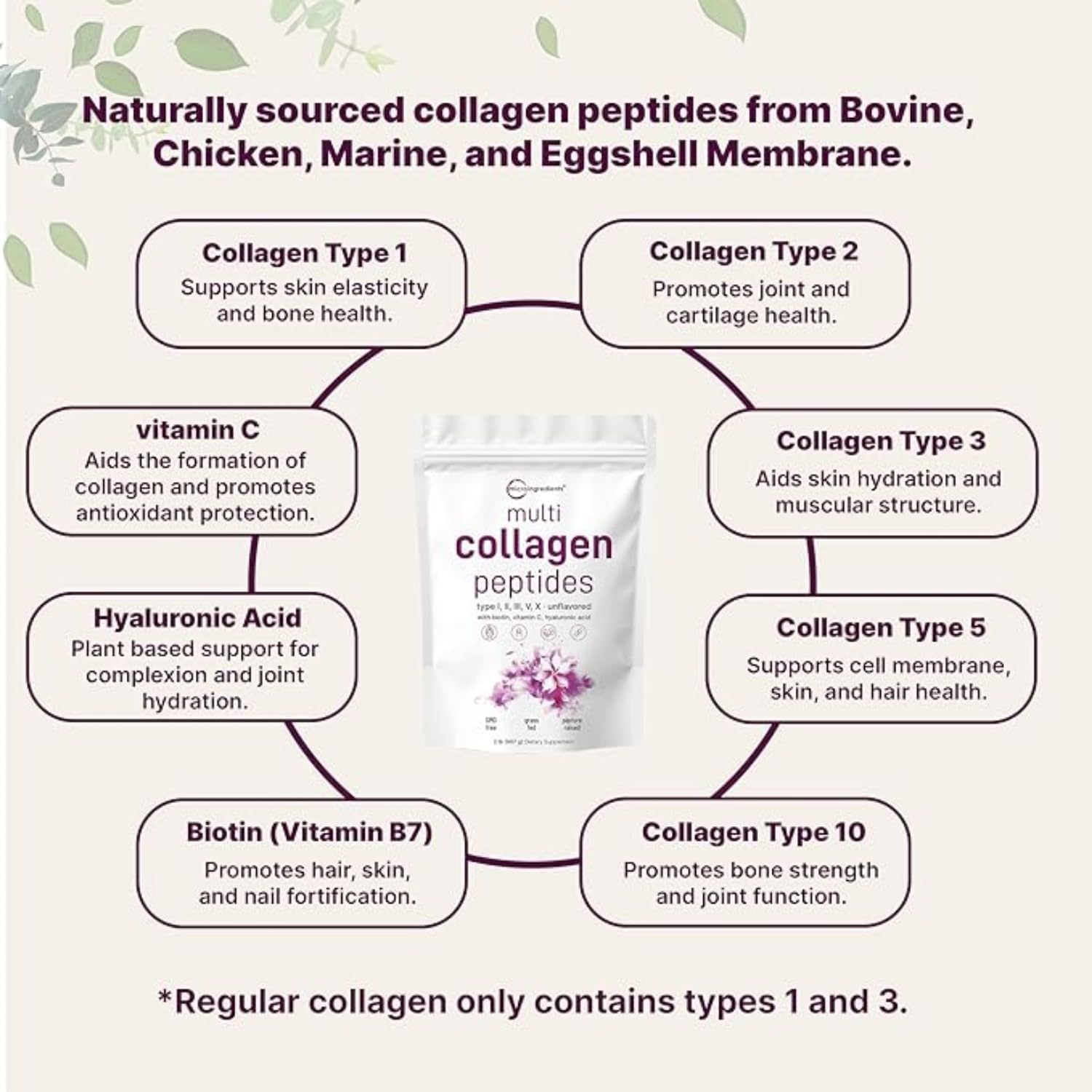 2lb Montue Multi Collagen Protein Powder with Biotin, Hyaluronic Acid, Vitamin C - Unflavored Peptides - Keto & Paleo Friendly, Non-GMO - Type I, II, III, V, X - Easy Dissolve