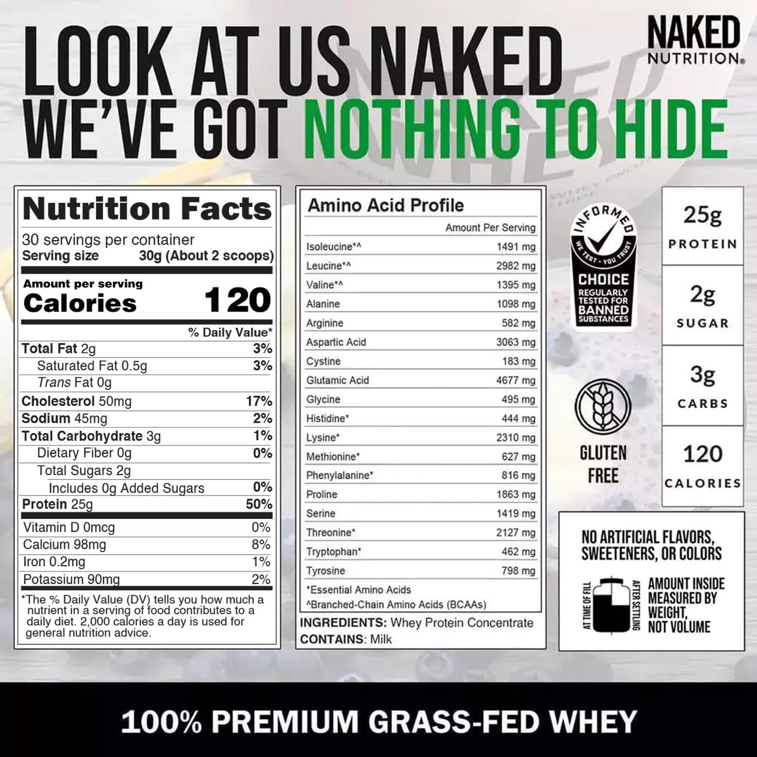 2LB Naked Nutrition Grass-Fed Whey Protein Powder - Pure Unflavored Protein, Non-GMO, Gluten & Soy Free - BoostGo Australia