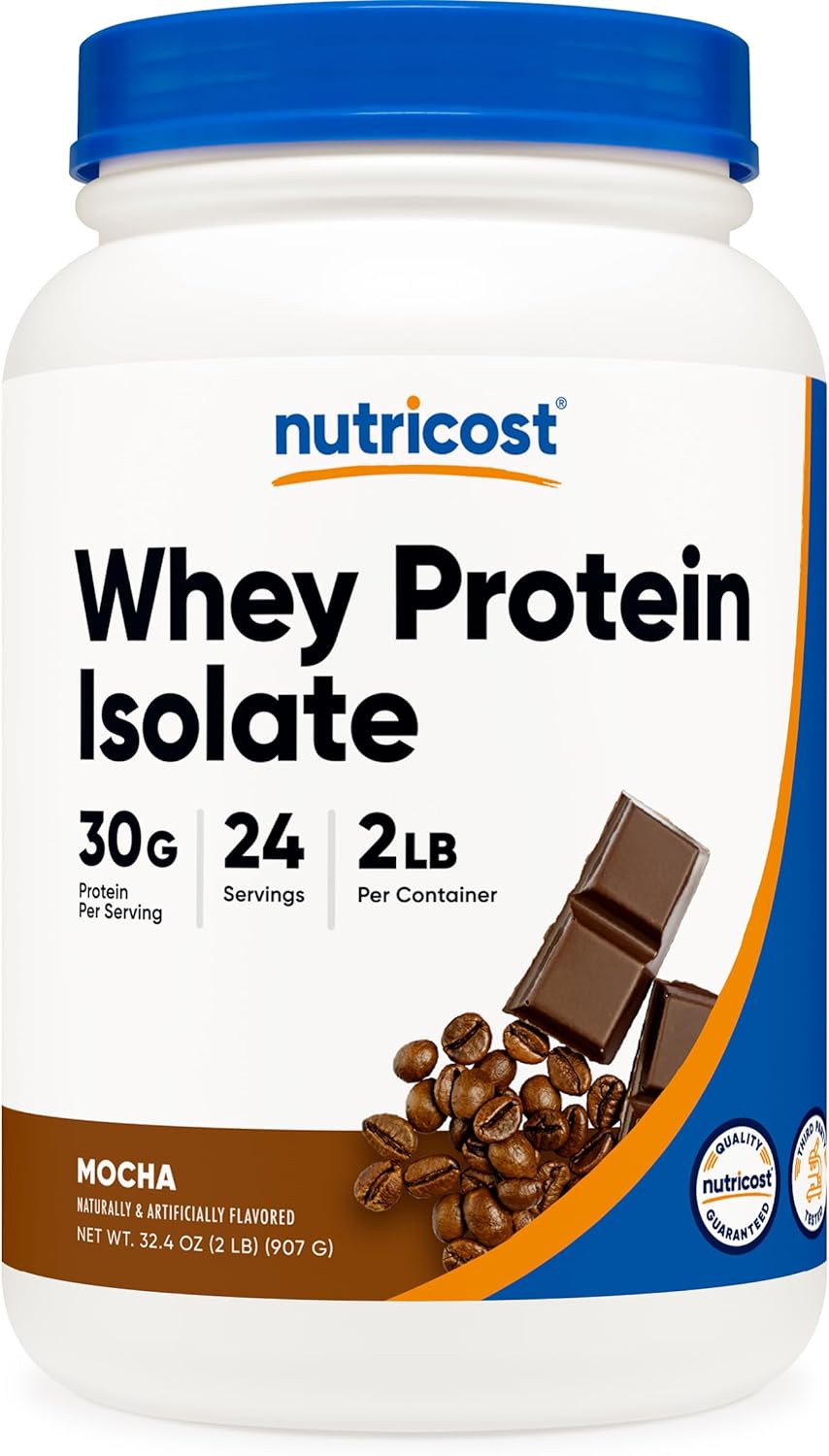 2LB Nutricost Mocha Whey Protein Isolate - Premium Quality Supplement for Muscle Growth and Recovery