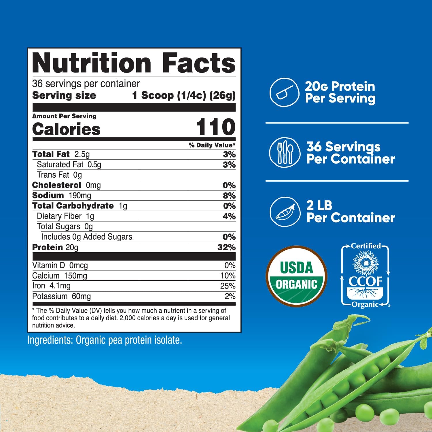 2LB Nutricost Organic Pea Protein Isolate Powder - Unflavored, USDA Certified, Plant-Based Protein, Vegetarian, Gluten-Free, Non-GMO