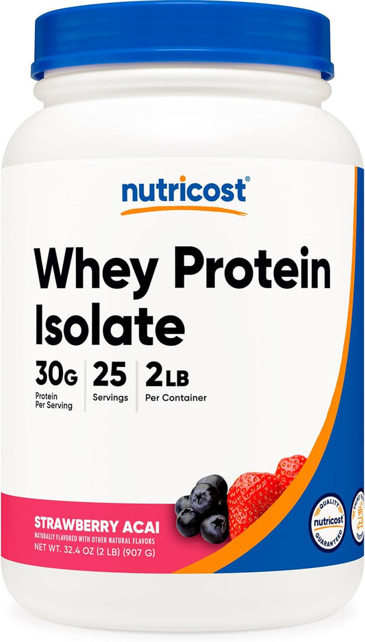 2lb Nutricost Whey Protein Isolate Powder - Strawberry Acai Flavor