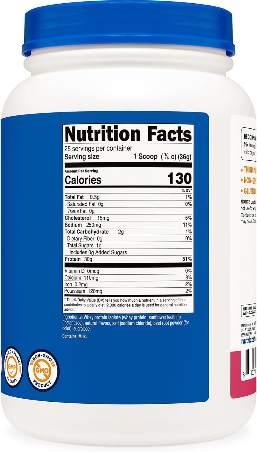 2lb Nutricost Whey Protein Isolate Powder - Strawberry Acai Flavor