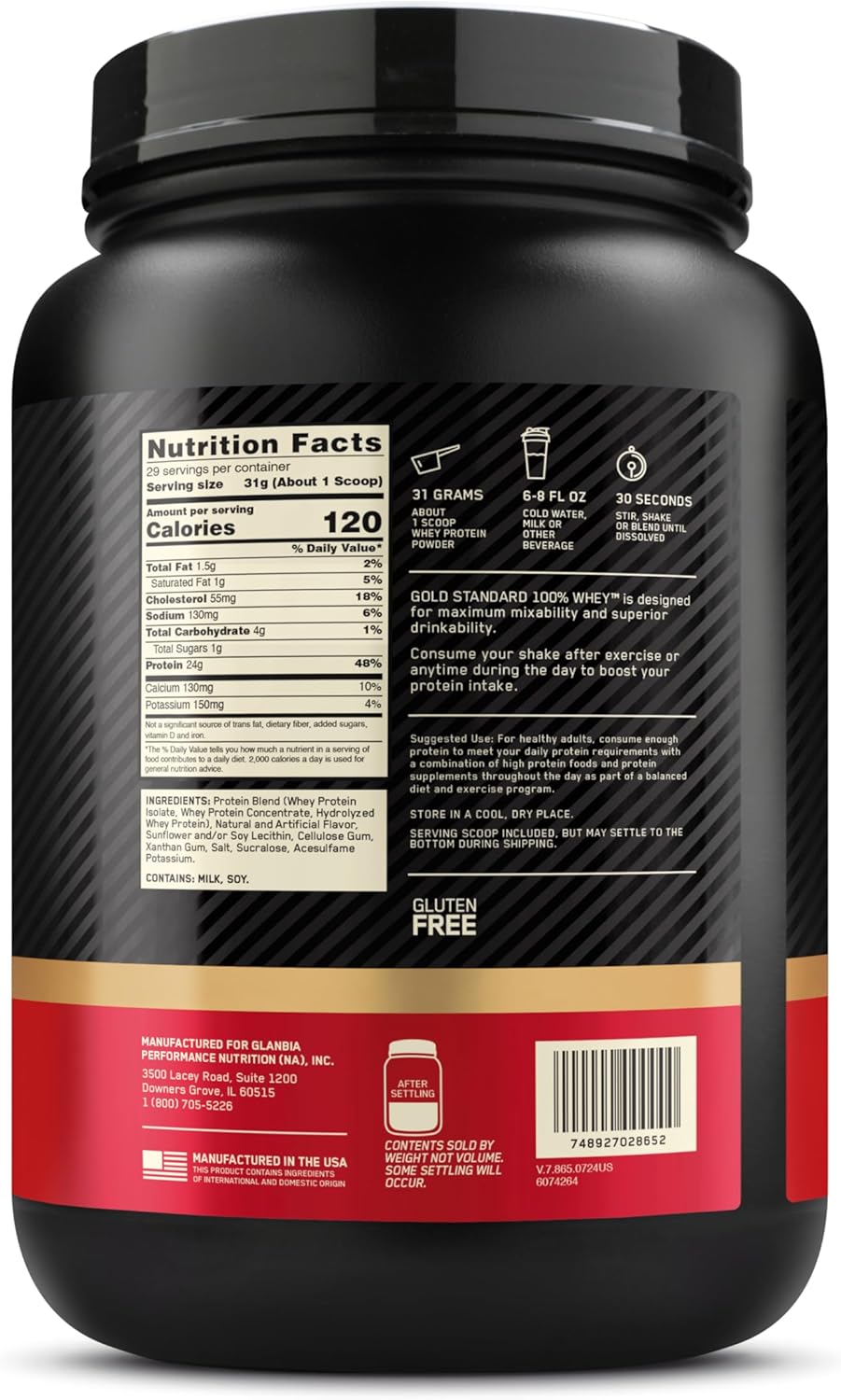 2lb Optimum Nutrition Gold Standard Whey Protein Powder, Vanilla Ice Cream Flavor - High Quality Protein Supplement - BoostGo Australia
