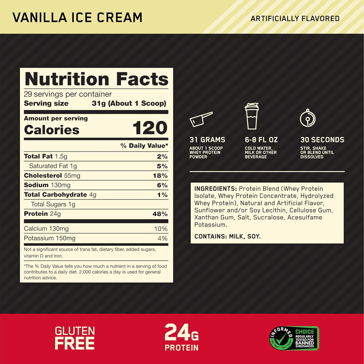 2lb Optimum Nutrition Gold Standard Whey Protein Powder, Vanilla Ice Cream Flavor - High Quality Protein Supplement - BoostGo Australia