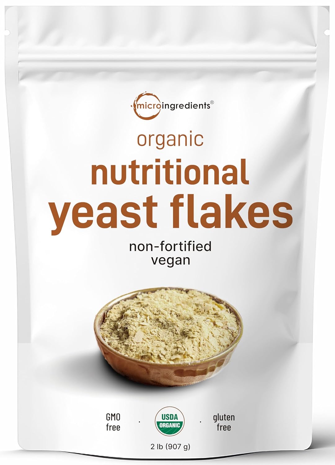 2lb Organic Non-Fortified Nutritional Yeast Flakes - Vegan Protein, B Vitamins, Beta-glucans - Dairy Free Cheese Substitute - Keto, Non-GMO, Gluten Free