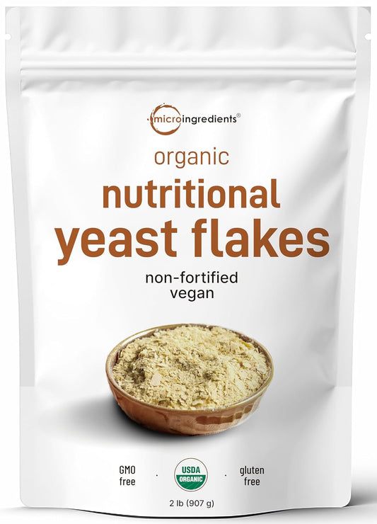 2lb Organic Non-Fortified Nutritional Yeast Flakes - Vegan Protein, B Vitamins, Beta-glucans - Dairy Free Cheese Substitute - Keto, Non-GMO, Gluten Free