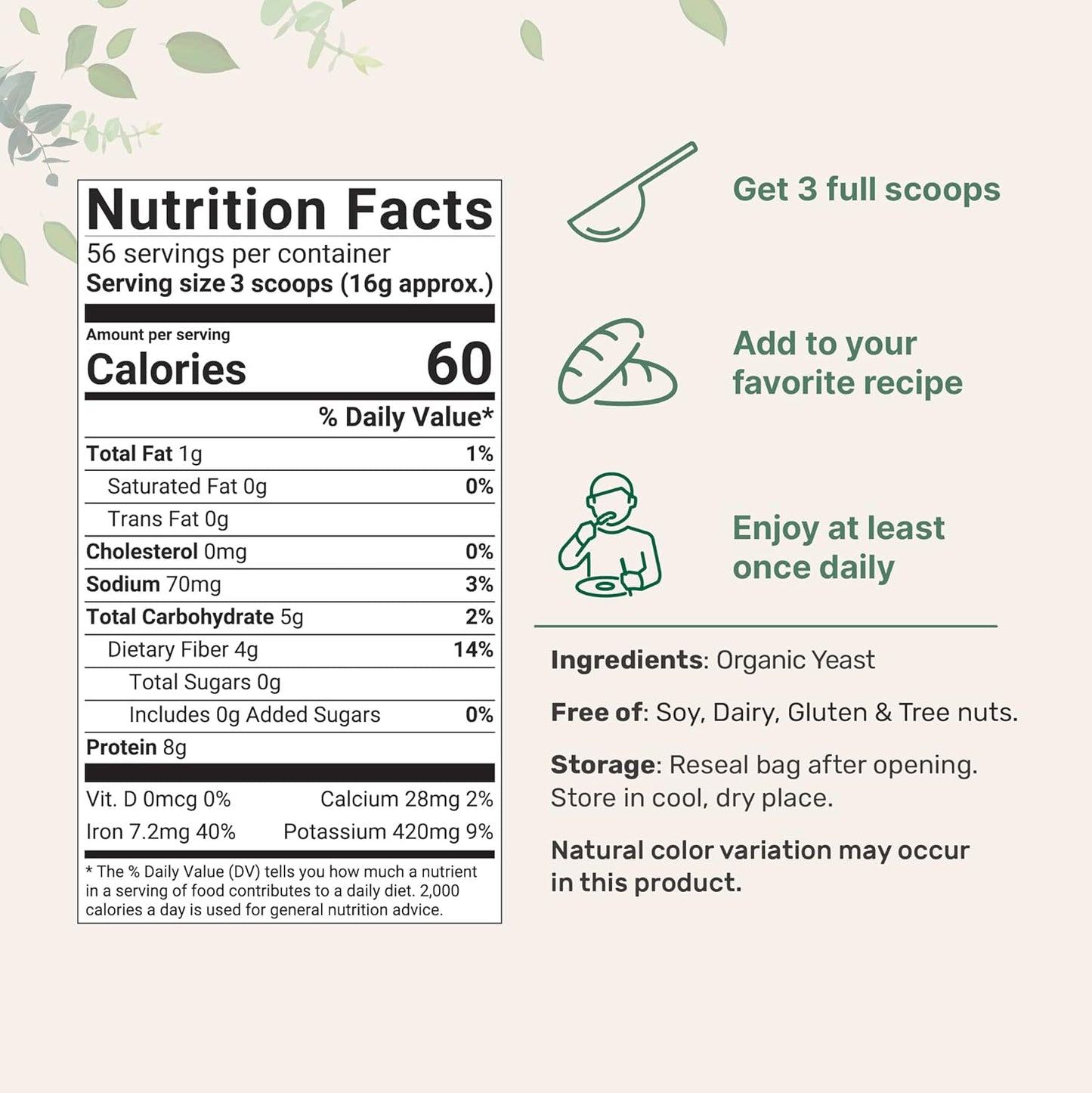 2lb Organic Non-Fortified Nutritional Yeast Flakes - Vegan Protein, B Vitamins, Beta-glucans - Dairy Free Cheese Substitute - Keto, Non-GMO, Gluten Free