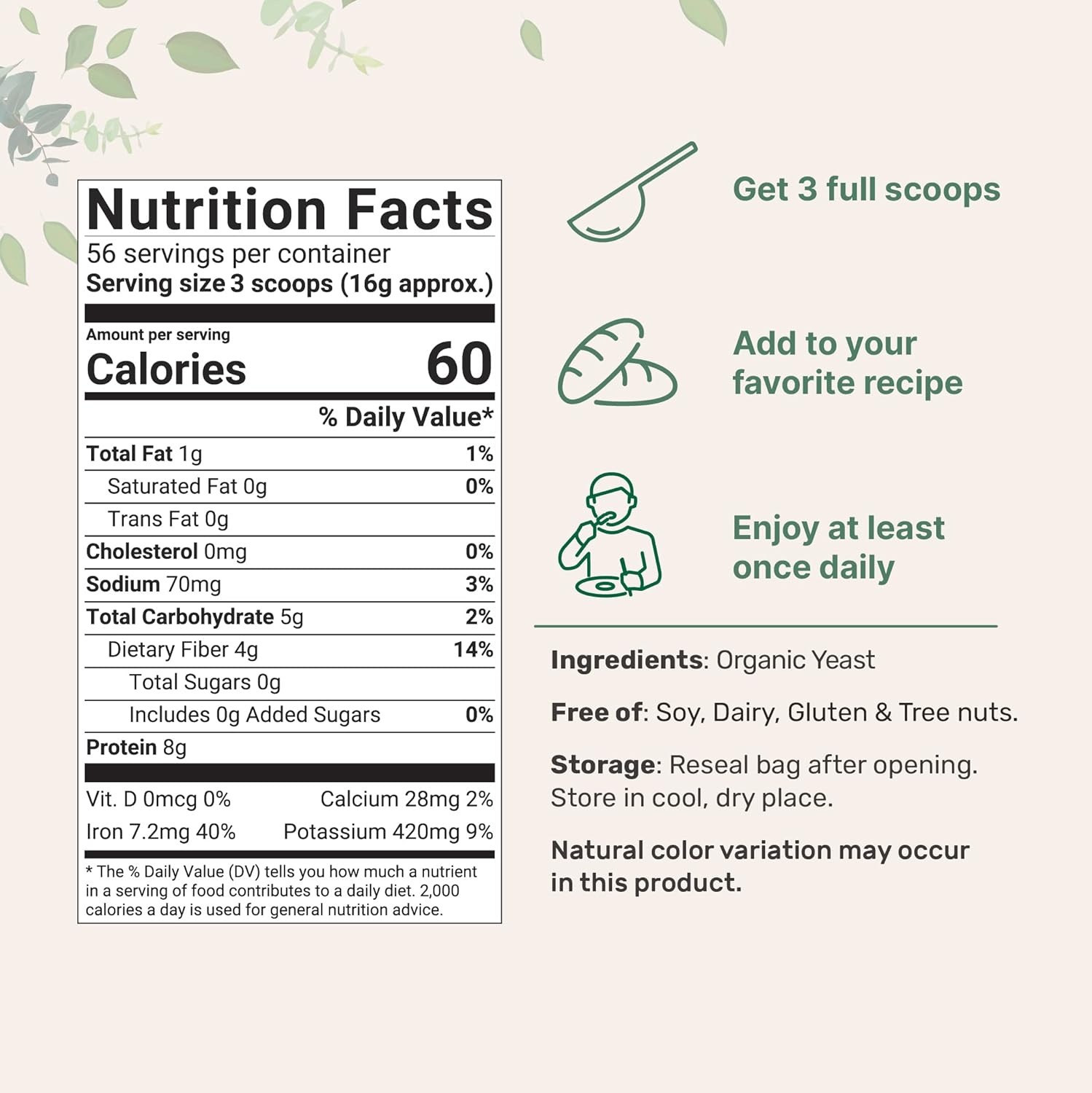 2lb Organic Non-Fortified Nutritional Yeast Flakes - Vegan Protein, B Vitamins, Beta-glucans - Dairy Free Cheese Substitute - Keto, Non-GMO, Gluten Free