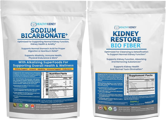 2LB Organic Sodium Bicarbonate & 2.5 LBS Bio Fiber Kidney Cleanse Bundle - Supports Kidney Health, Alkaline Superfoods, Immune Support & Detox