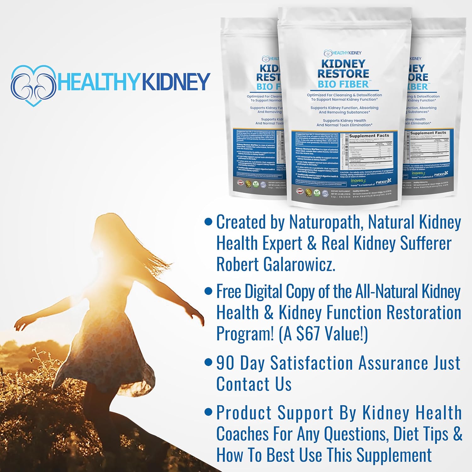 2LB Organic Sodium Bicarbonate & 2.5 LBS Bio Fiber Kidney Cleanse Bundle - Supports Kidney Health, Alkaline Superfoods, Immune Support & Detox