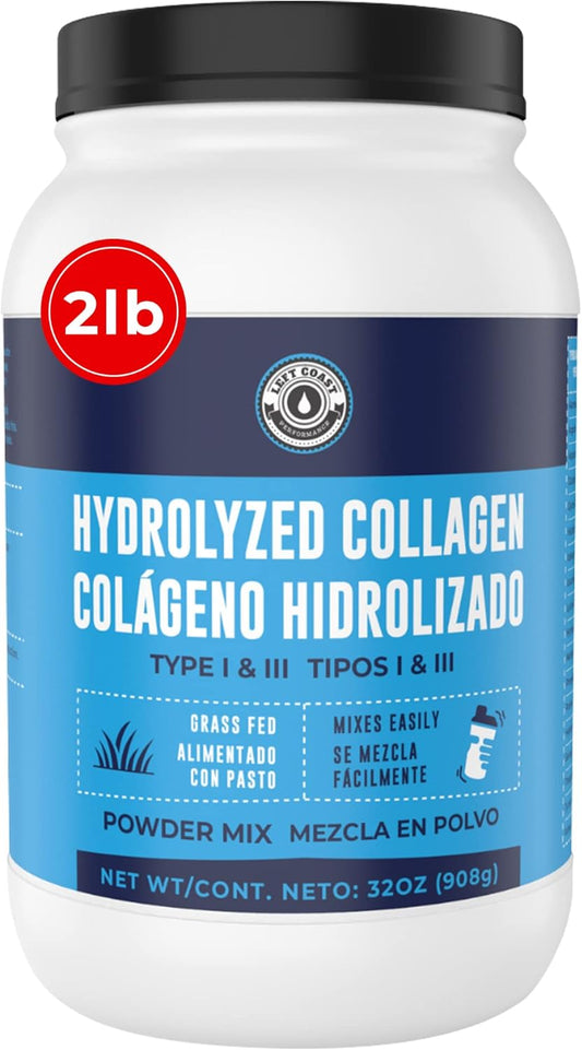 2lb Polvo de Colágeno Hidrolizado para Mujeres y Hombres - Péptidos Tipo I & III - Sin Sabor - Alimentado con Pasto - Apoya Articulaciones, Piel, Cabello y Uñas - Mejor Valor