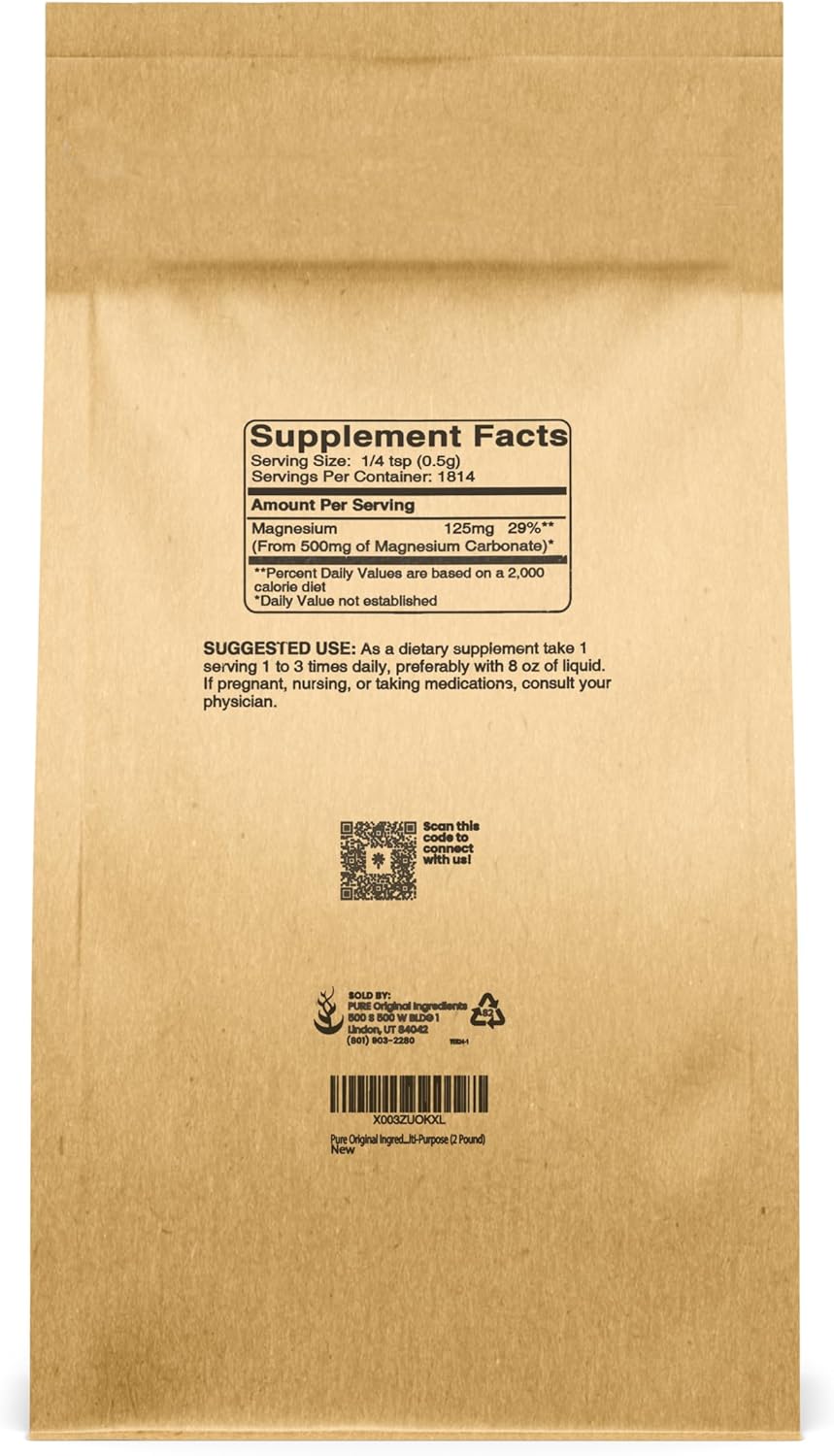 2lb Pure Magnesium Carbonate Supplement - Non-GMO, Multi-Purpose Formula with Original Ingredients