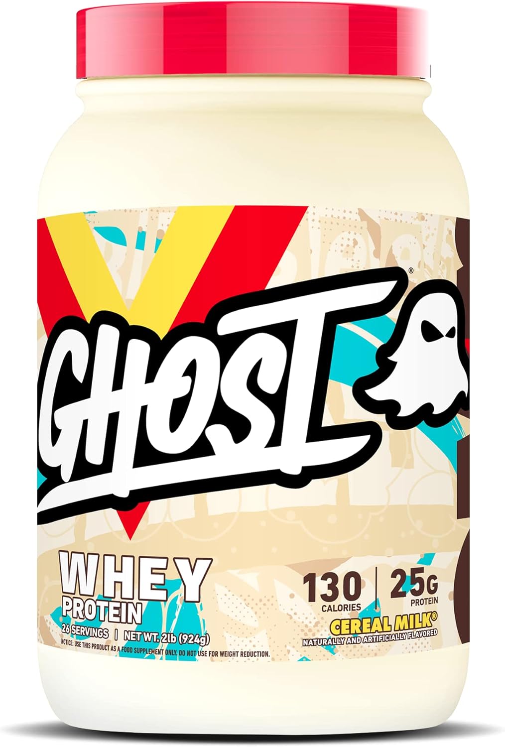2LB Tub of GHOST Whey Protein Powder in Cereal Milk Flavor with 25G of Protein - Isolate, Concentrate & Hydrolyzed Blend - Post Workout Shakes - Soy & Gluten Free