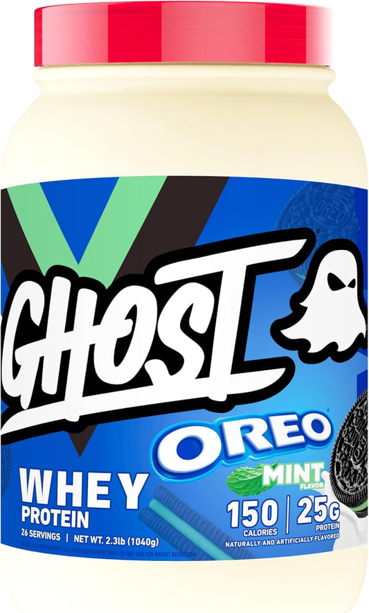2LB Tub of GHOST Whey Protein Powder, Oreo Mint Flavor - 25G Protein, Cookies & Cream Blend for Post Workout Shakes