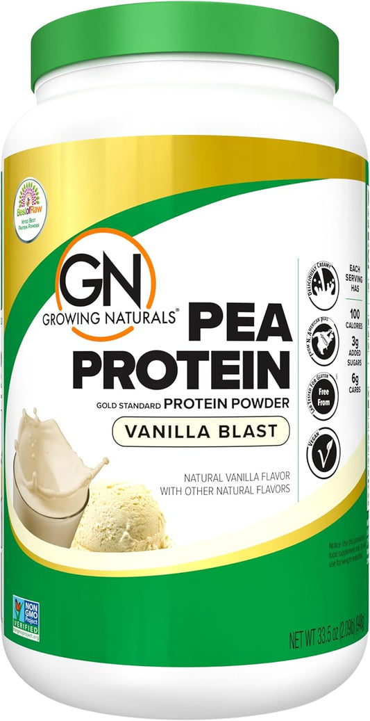 2lb Vanilla Blast Pea Protein Powder - Vegan, BCAA, Low-Carb, Low-Sugar - Plant Based Protein Supplement by Growing Naturals