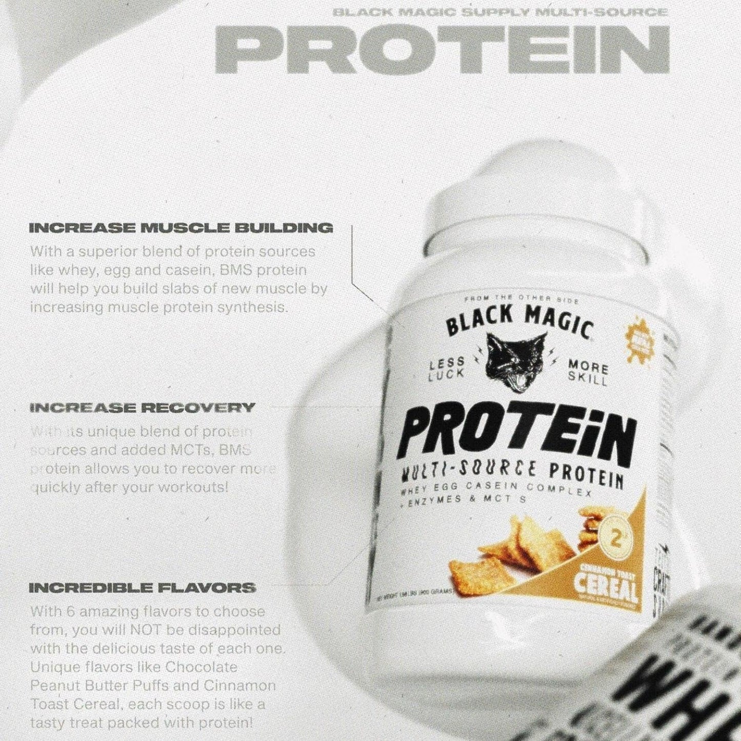 2lbs Black Magic Protein Powder with Whey, Egg, Casein, Enzymes & MCTs for Recovery - Cinnamon Toast Cereal Flavor
