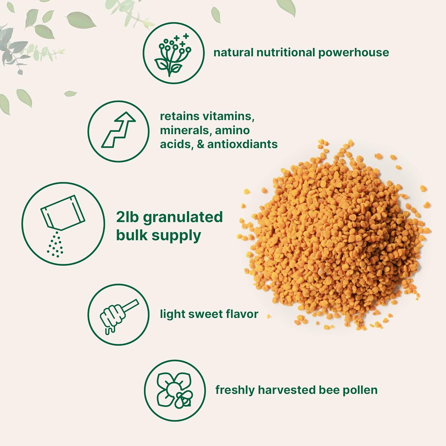 2lbs Fresh Harvest Bee Pollen Granules - Pure, Natural Superfood with B Vitamins, Minerals, Protein, Antioxidants - Keto, Non-GMO