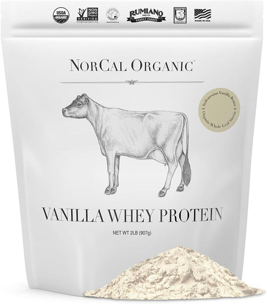 2lbs NorCal Organic Vanilla Whey Protein - Grass-Fed, Single-Origin Vanilla - Non-GMO & American Humane Certified from California Farms
