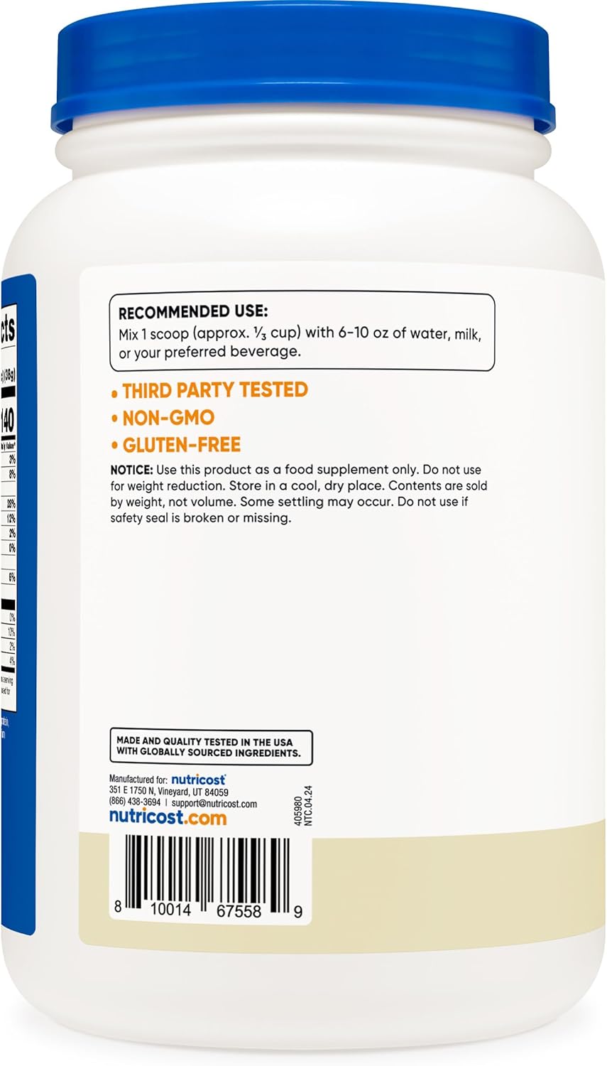 2LBS Nutricost Grass-Fed Whey Protein Concentrate (Vanilla) - Undenatured, Non-GMO, Gluten Free