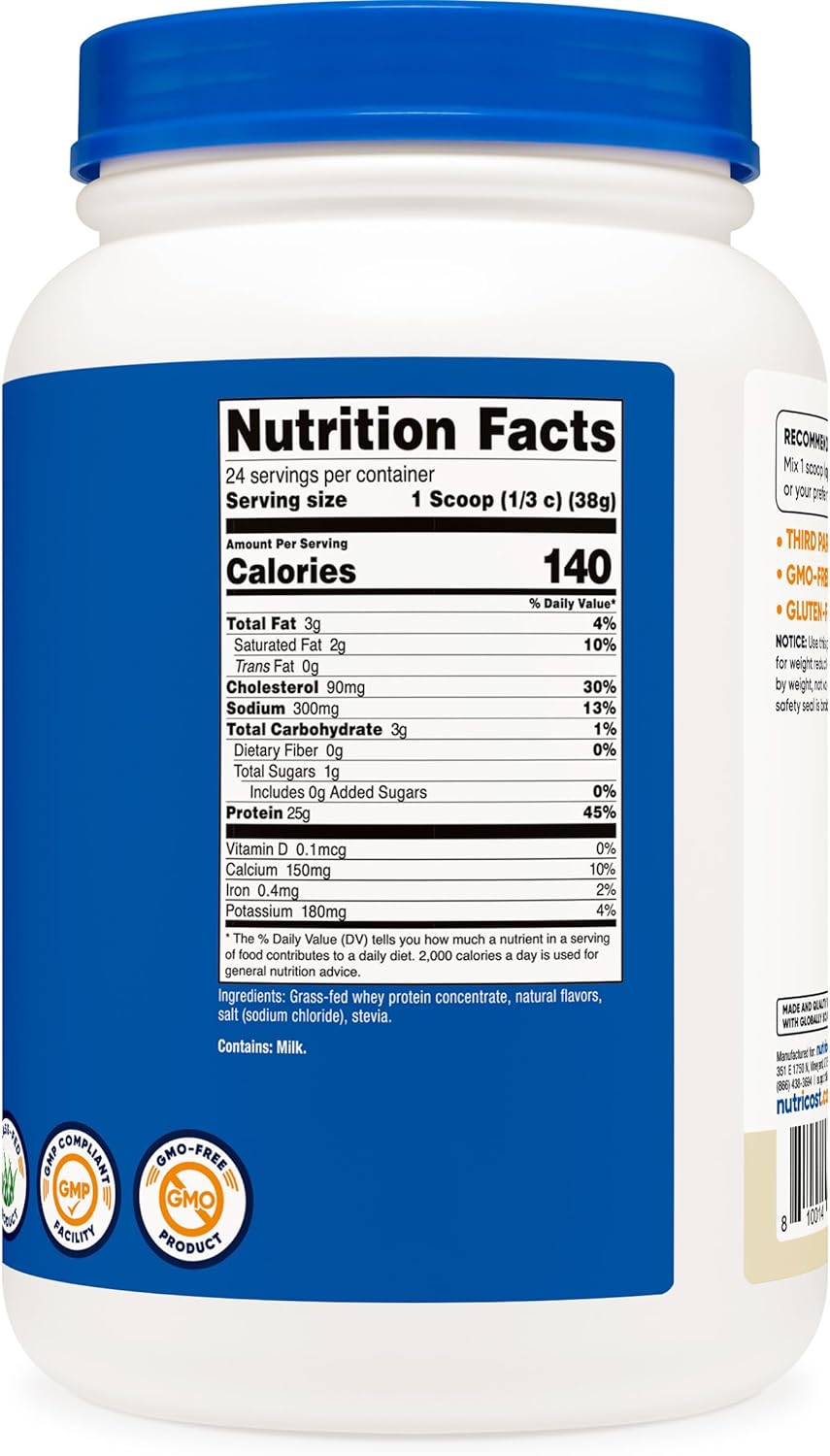 2LBS Nutricost Grass-Fed Whey Protein Concentrate (Vanilla) - Undenatured, Non-GMO, Gluten Free
