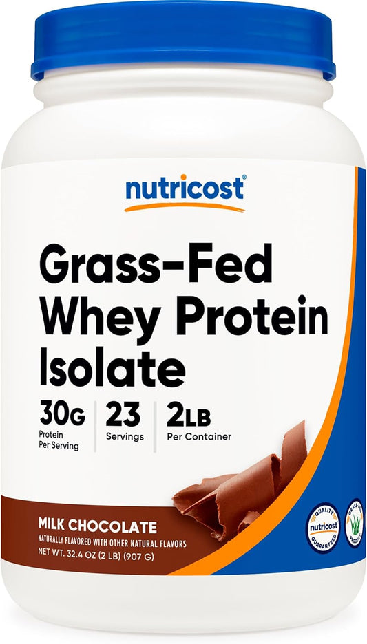 2LBS Nutricost Grass-Fed Whey Protein Isolate in Chocolate Flavor - Non-GMO, Gluten Free, with Natural Flavors