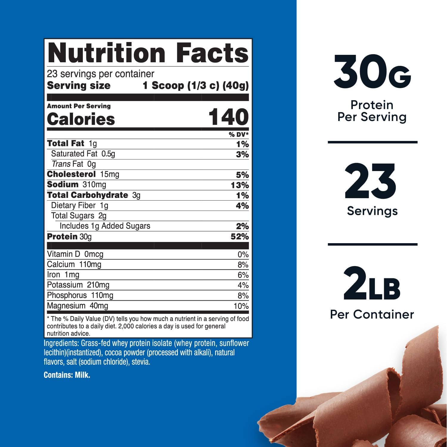2LBS Nutricost Grass-Fed Whey Protein Isolate in Chocolate Flavor - Non-GMO, Gluten Free, with Natural Flavors