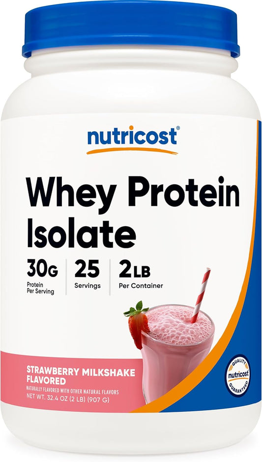 2LBS Nutricost Strawberry Milkshake Whey Protein Isolate - High-Quality Supplement for Muscle Recovery and Growth