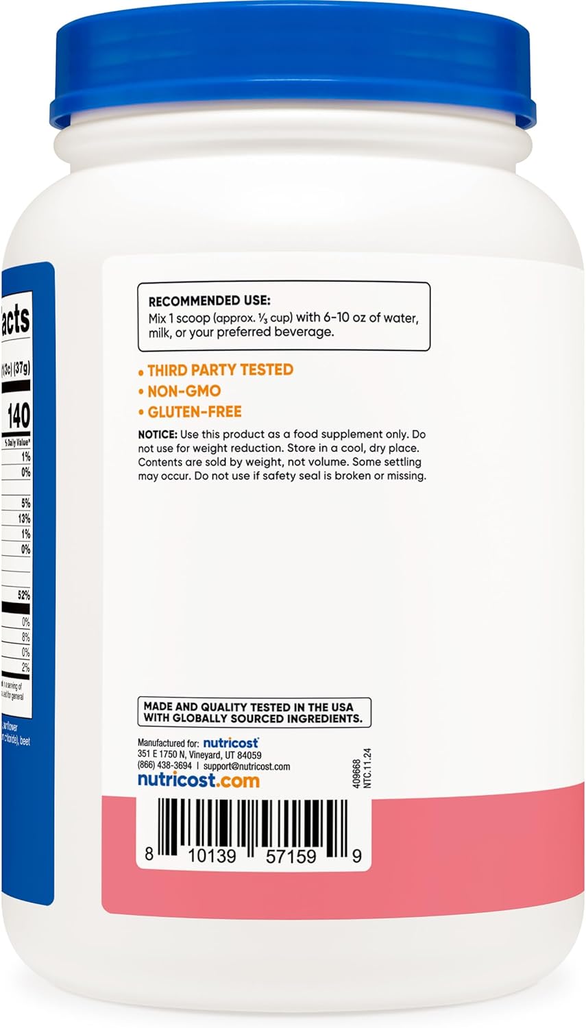2LBS Nutricost Strawberry Milkshake Whey Protein Isolate - High-Quality Supplement for Muscle Recovery and Growth