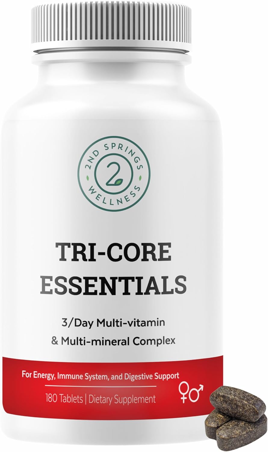 2nd Springs Tri-Core Essentials - Ultimate 3 A Day Multivitamin with Probiotics, Enzymes, Adaptogens - 180 Tablets