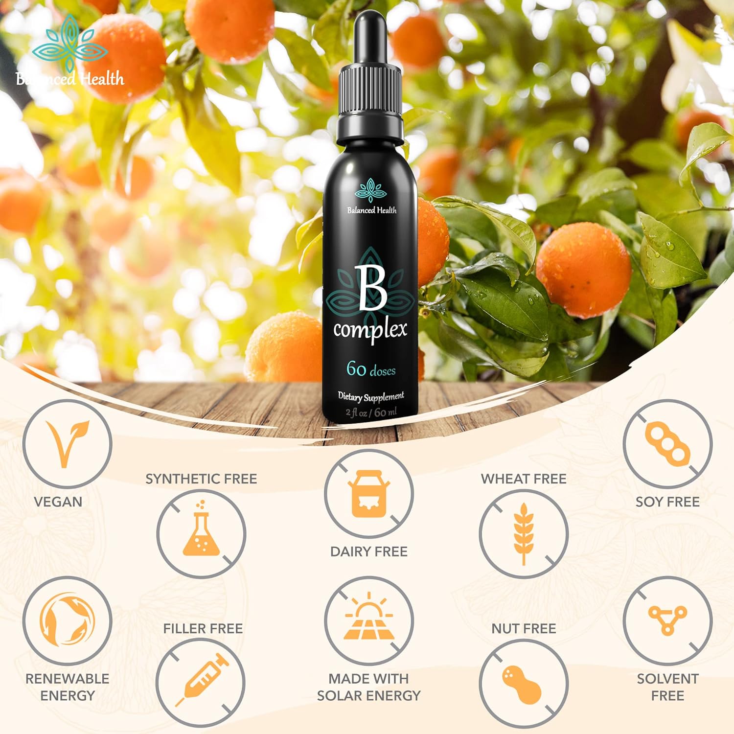 2oz Balanced Health Vitamin B-Complex Drops - 60 Doses of All 8 B-Vitamins - Immune & Energy Support - Non GMO Vegetarian Formula