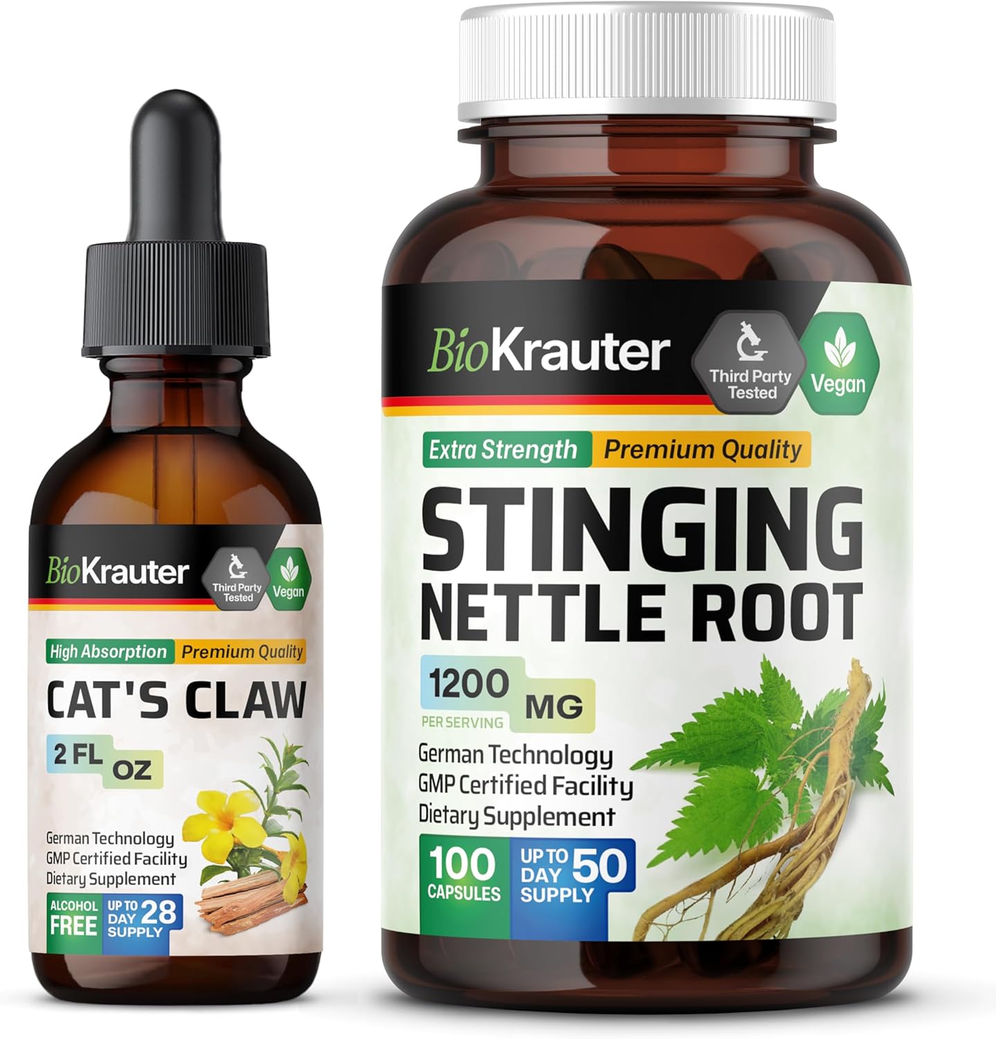 2oz Cats Claw Tincture & 100 Capsules Stinging Nettle Bundle - Herbal Supplement