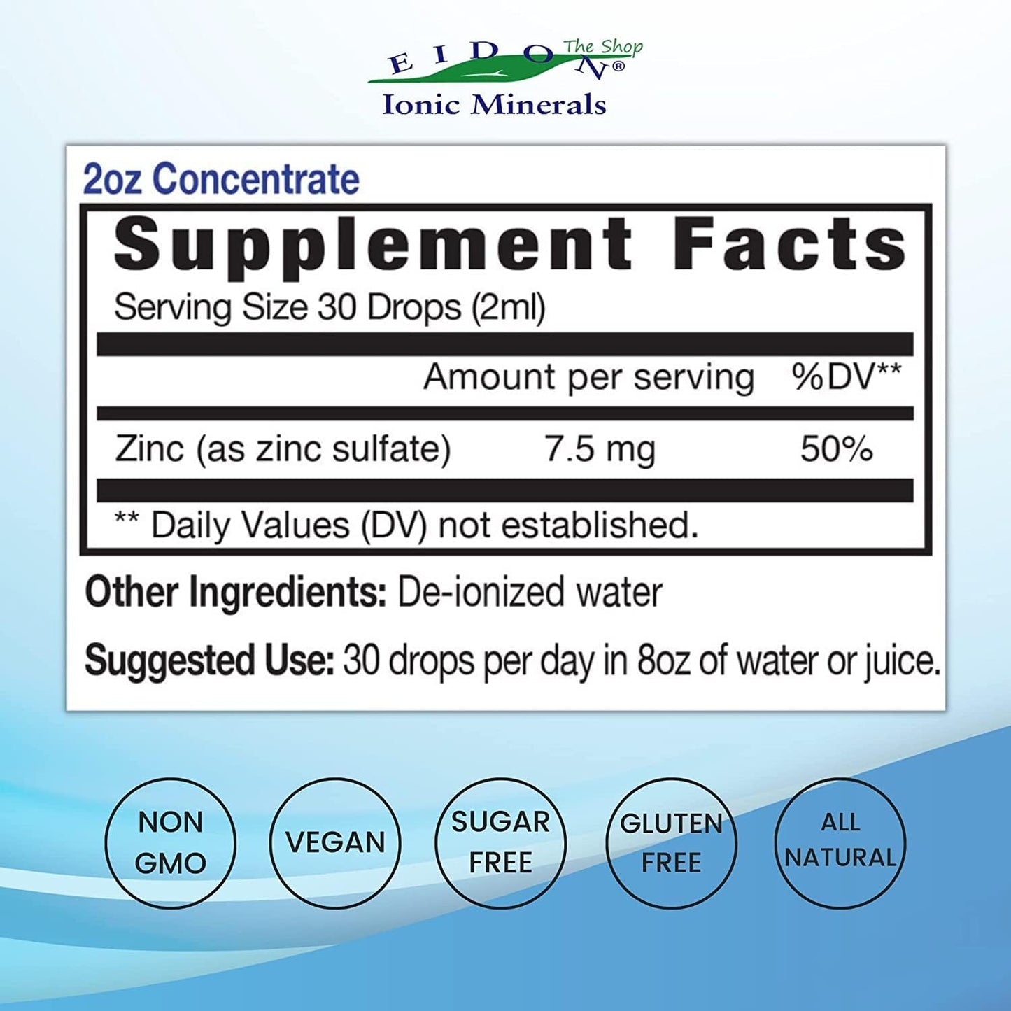 2oz Eidon Ionic Minerals Liquid Silica & Zinc Drops for Immune Health and Skin Care - All-Natural Ingredients, No Artificial Colors
