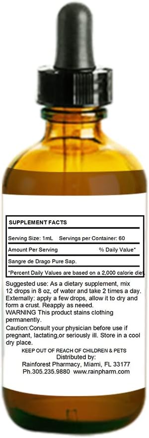 2oz Rainforest Pharmacy Sangre de Drago Liquid | 100% Pure Peruvian Dragon's Blood Sap for Digestive & Skin Health