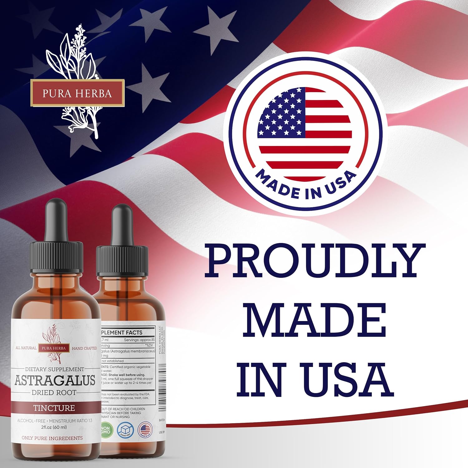 2oz Vegan Astragalus Root Extract Tincture - Alcohol-Free & Pure Herbal Supplement