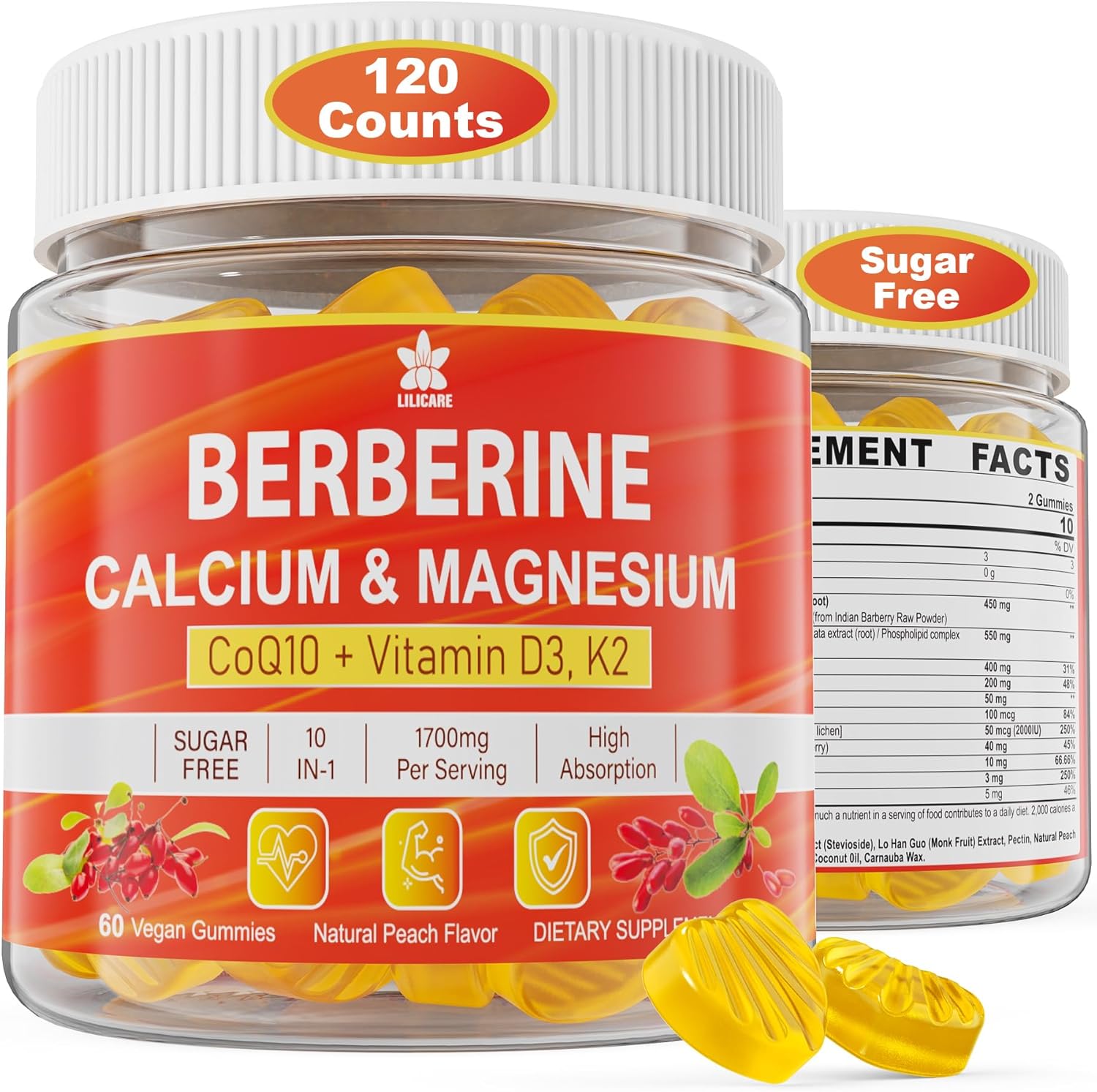 2Pack Berberine & 1Pack 5HTP Gummies for Adults & Kids 8+, Sugar Free - LILICARE Supplement