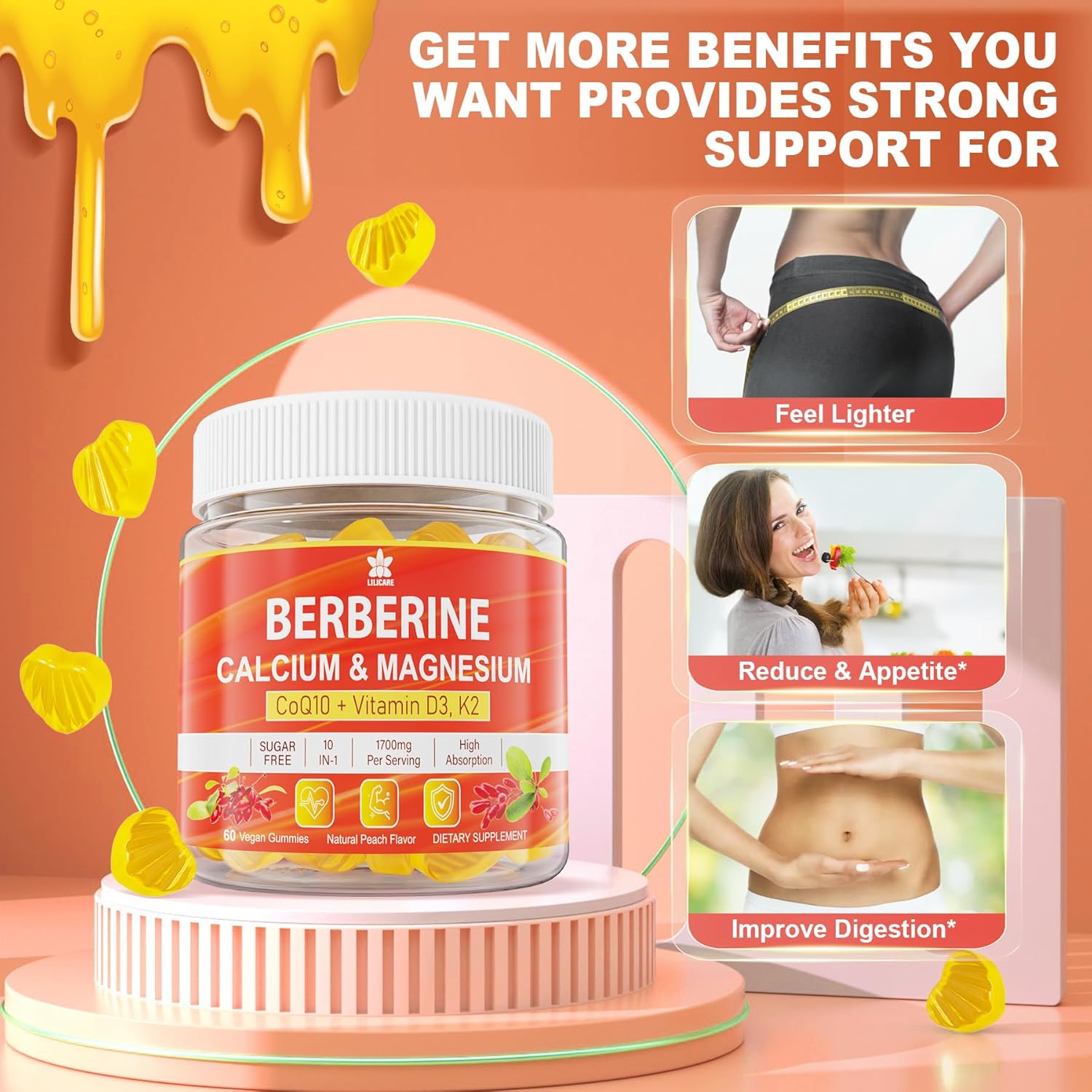 2Pack Berberine & 1Pack 5HTP Gummies for Adults & Kids 8+, Sugar Free - LILICARE Supplement