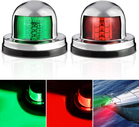 2PCS 8LED Red Green LED Navigation Lights for Marine Boats - Waterproof Bow Light for Yachts, Pontoon, Speedboats, Sailboats, and Fishing Boats