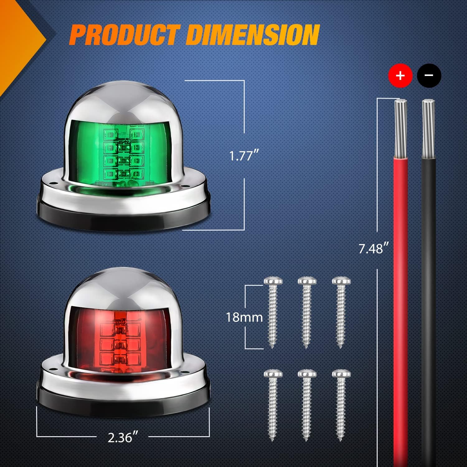 2PCS 8LED Red Green LED Navigation Lights for Marine Boats - Waterproof Bow Light for Yachts, Pontoon, Speedboats, Sailboats, and Fishing Boats