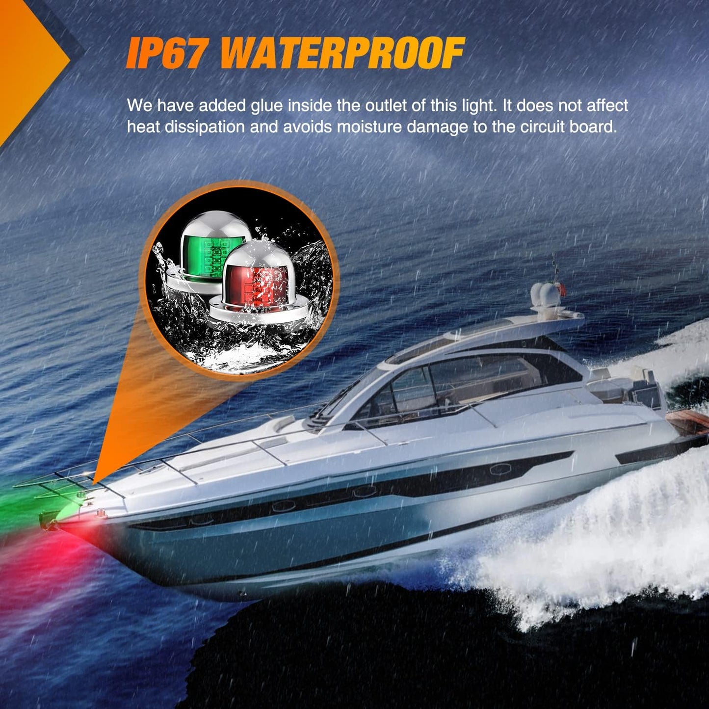2PCS 8LED Red Green LED Navigation Lights for Marine Boats - Waterproof Bow Light for Yachts, Pontoon, Speedboats, Sailboats, and Fishing Boats