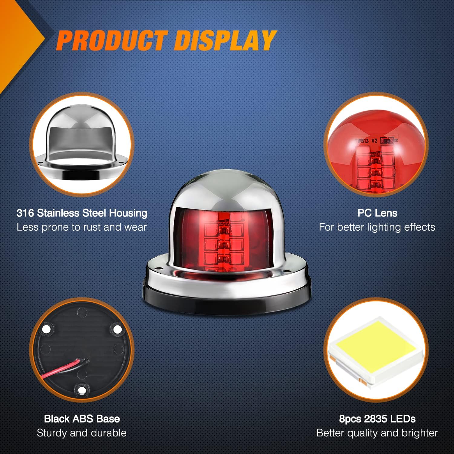 2PCS 8LED Red Green LED Navigation Lights for Marine Boats - Waterproof Bow Light for Yachts, Pontoon, Speedboats, Sailboats, and Fishing Boats