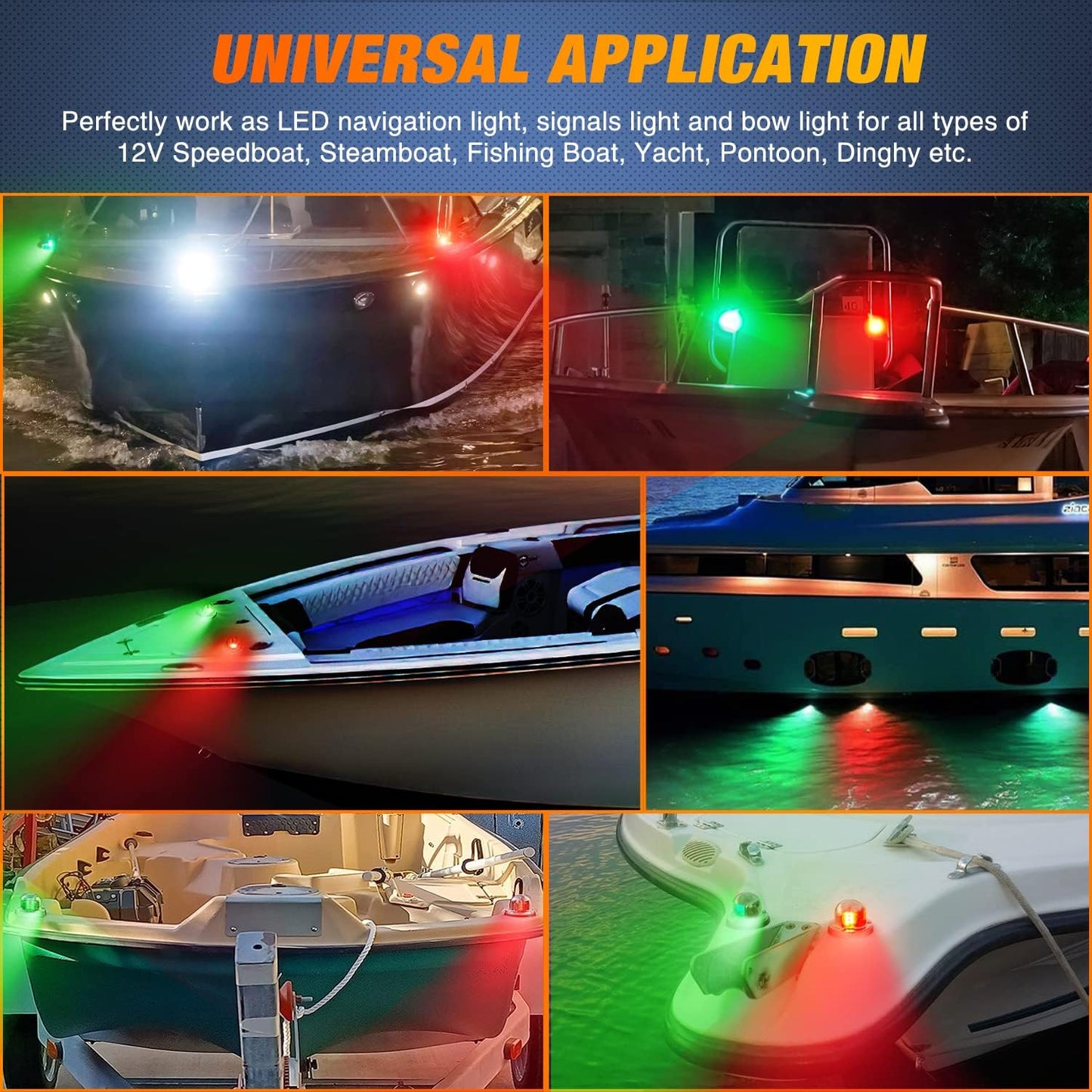 2PCS 8LED Red Green LED Navigation Lights for Marine Boats - Waterproof Bow Light for Yachts, Pontoon, Speedboats, Sailboats, and Fishing Boats