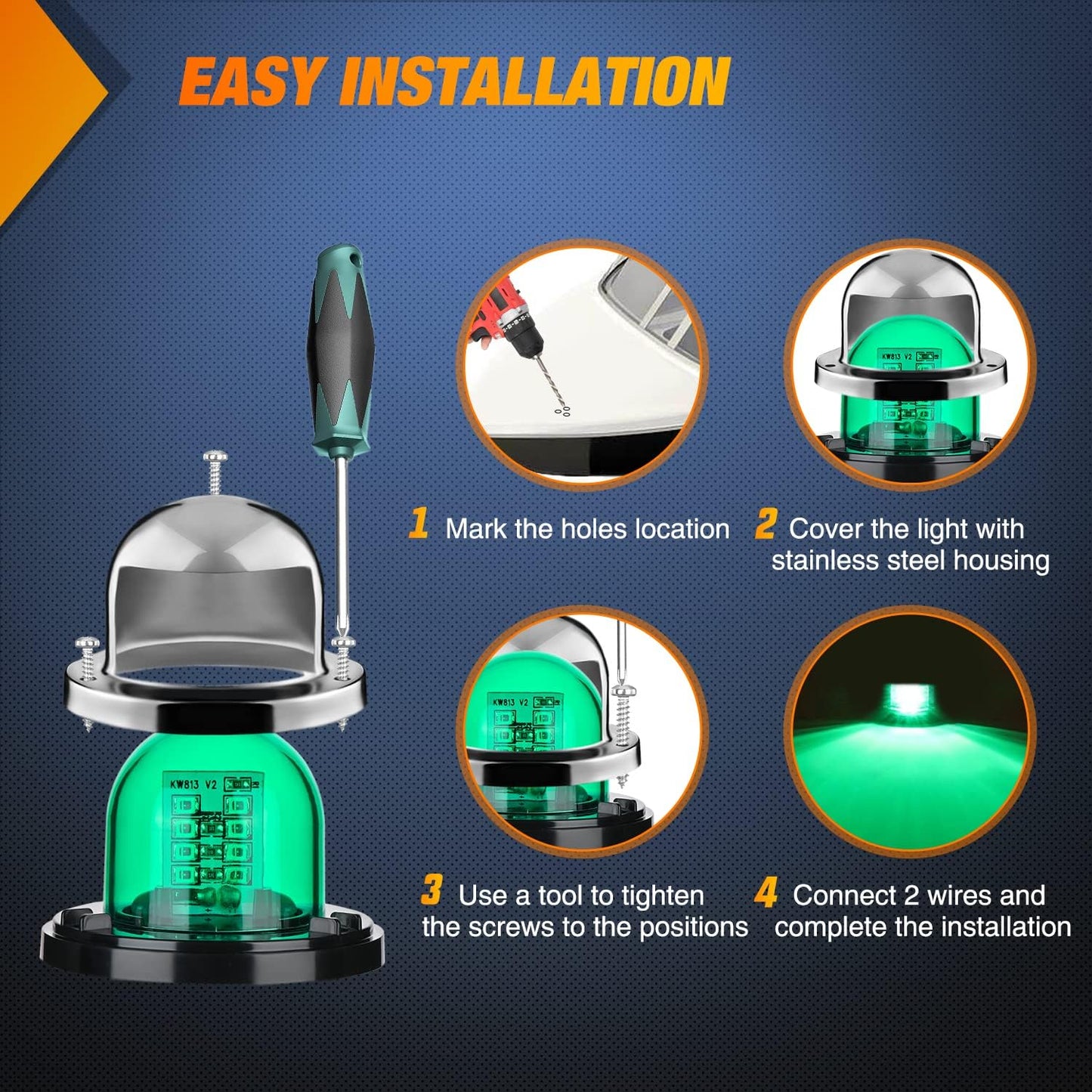 2PCS 8LED Red Green LED Navigation Lights for Marine Boats - Waterproof Bow Light for Yachts, Pontoon, Speedboats, Sailboats, and Fishing Boats