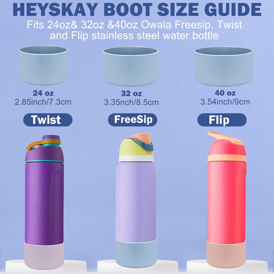 2PCS Silicone Protective Sleeve for Owala Flask Water Bottle - Anti-Slip Bottom Base for 24oz, 32oz, 40oz Twist, FreeSip, and Flip Stainless Steel Bottles - BPA-Free Boot