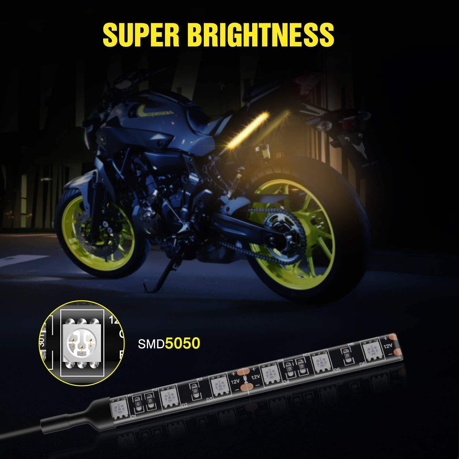 2PCS Waterproof Amber Lights Strip for Motorcycle ATV UTV, Flexible Turn Signal Backup License Plate, 2 Years Warranty