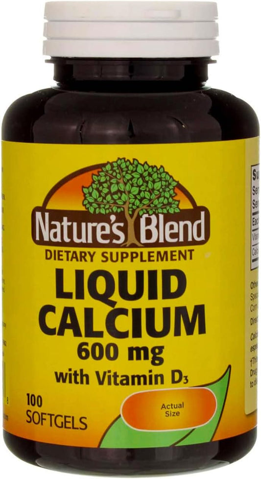 3 Bottles of Nature's Blend Liquid Calcium 600mg with D-3 Softgels - 300 Total Softgels
